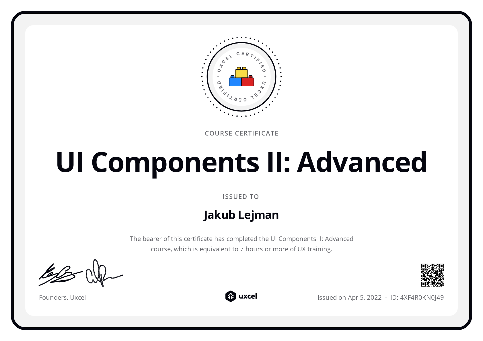 Jakub Lejman's certificate